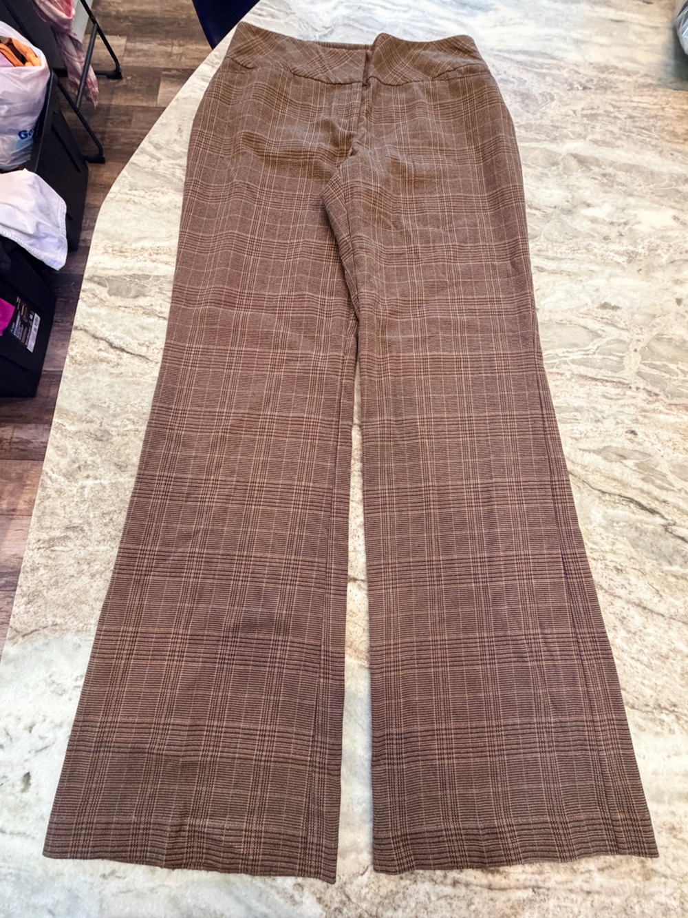 LOFT Curvy Brown Glen Plaid Wide Leg Trouser Pants Size 4